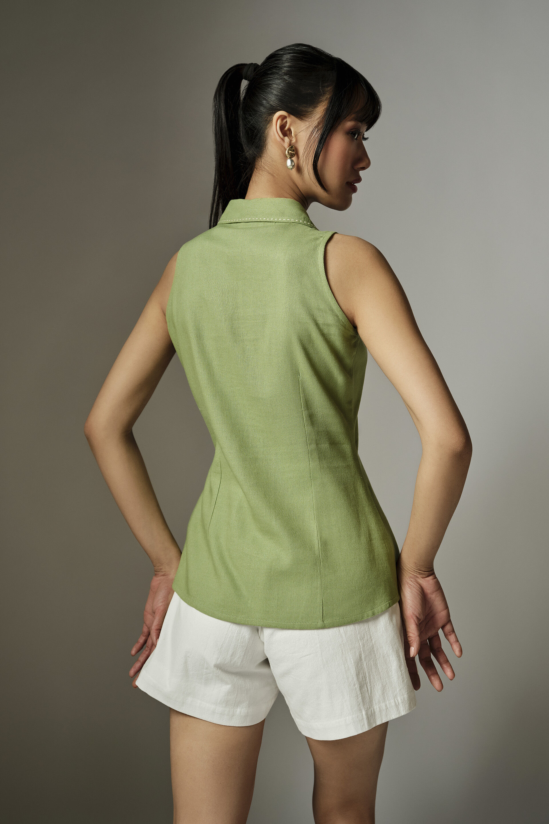 Raya Green Collared Top, Green, image 5
